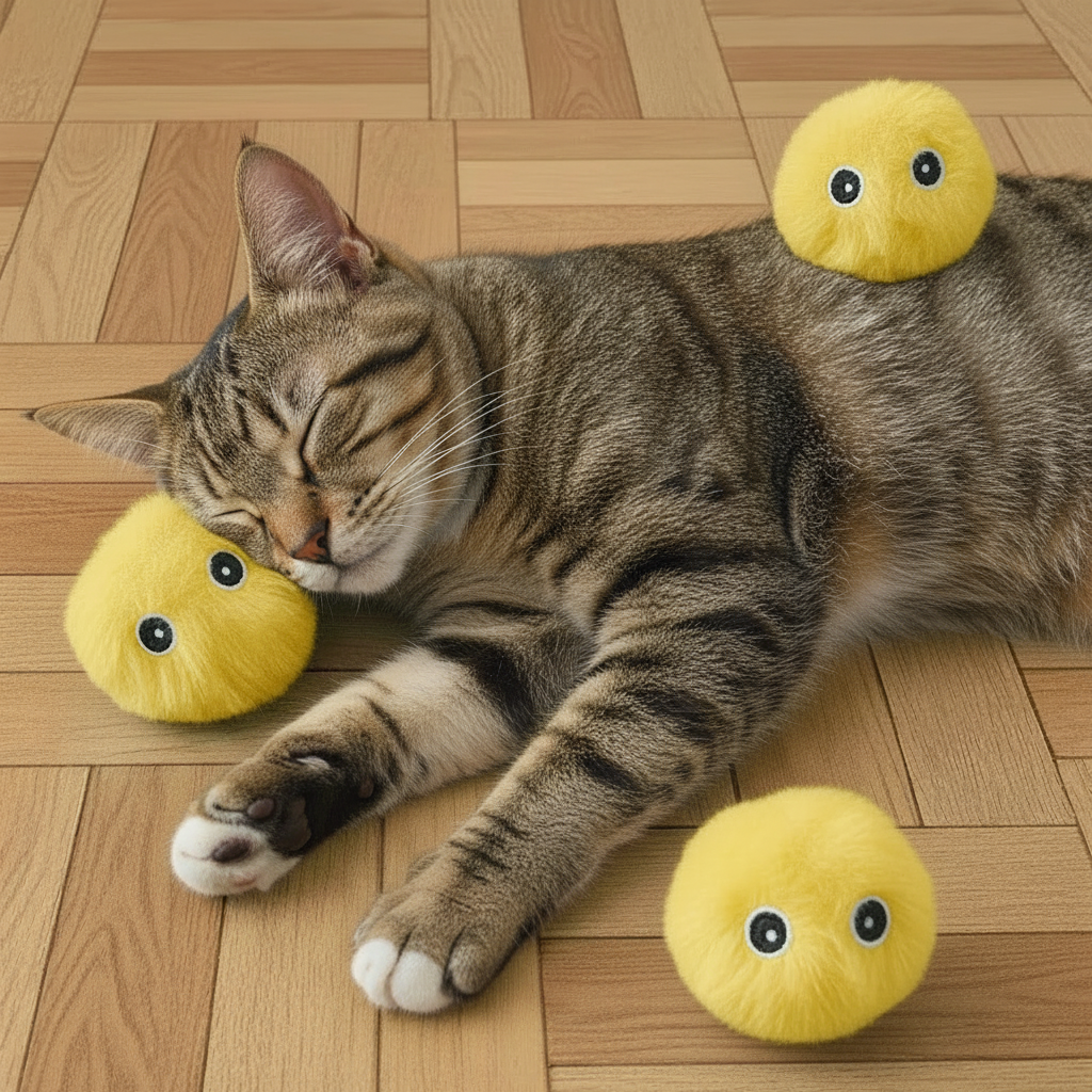 Balle Interactive en Peluche pour Chat - Balle Squeak et Stimulateur d’Instinct