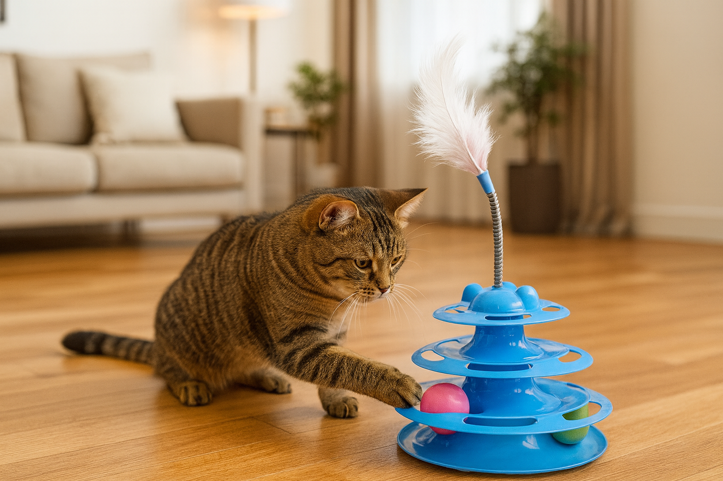Plateau Tournant Interactif pour Chat – 4 Niveaux avec Plume et Balle