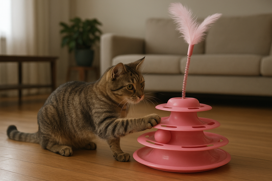 Plateau Tournant Interactif pour Chat – 4 Niveaux avec Plume et Balle
