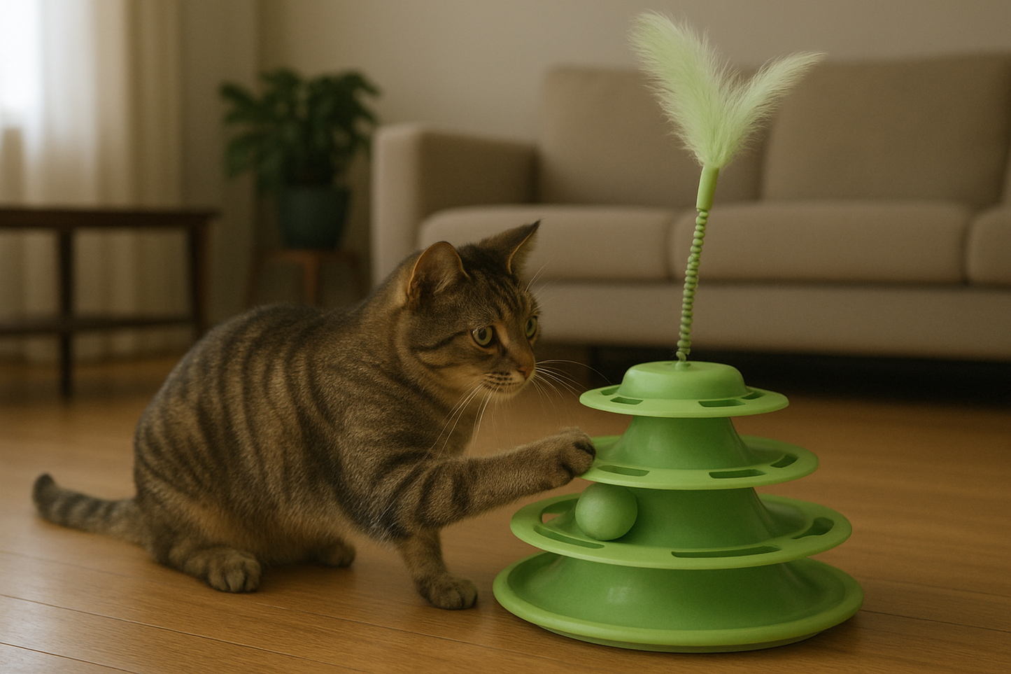 Plateau Tournant Interactif pour Chat – 4 Niveaux avec Plume et Balle