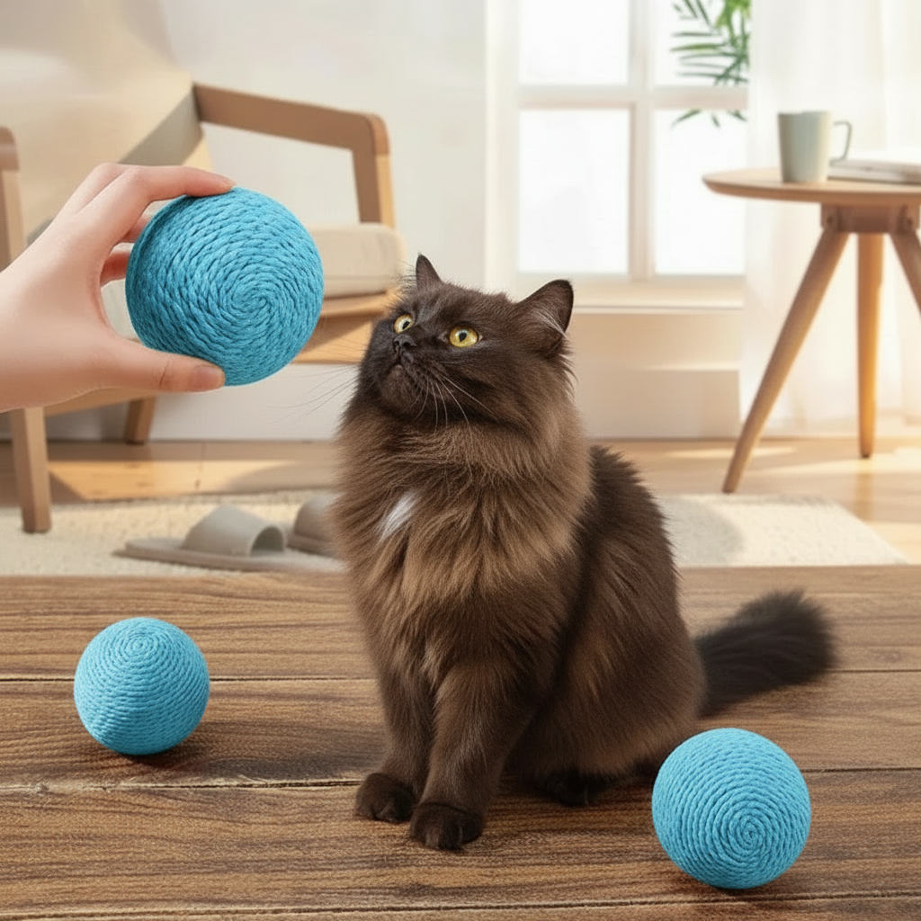 Balle en Sisal pour Chat Anti-Morsure