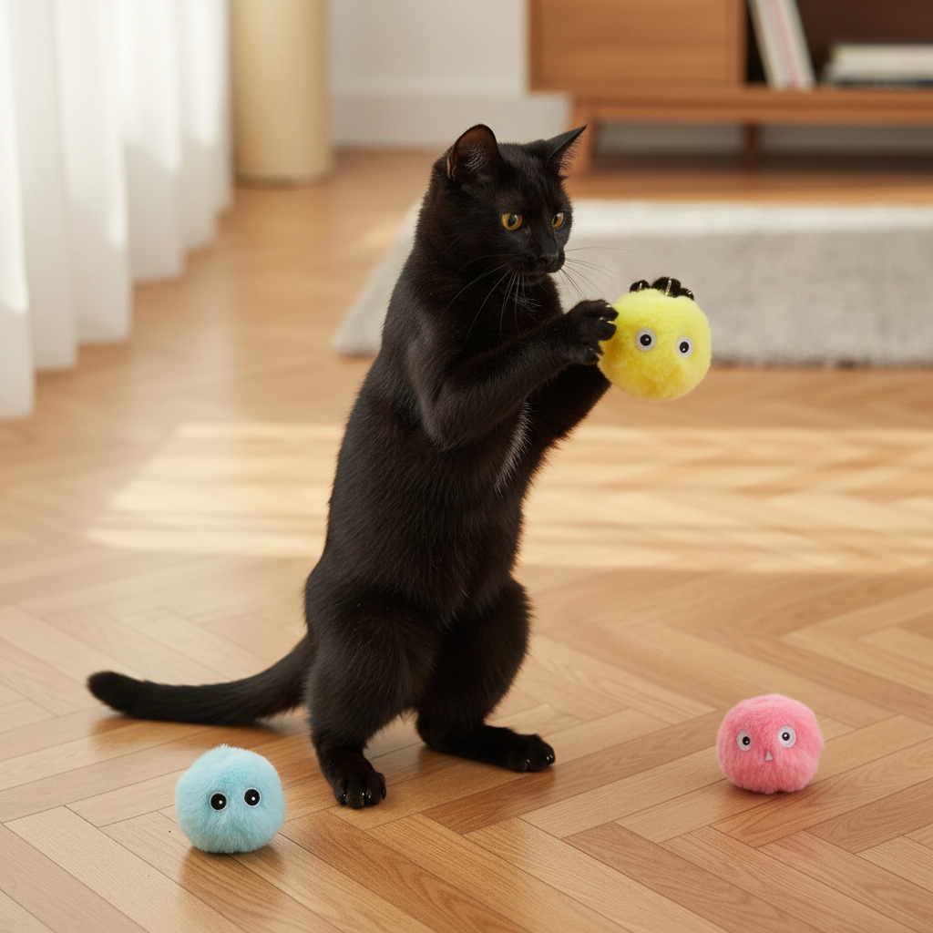 Balle Interactive en Peluche pour Chat - Balle Squeak et Stimulateur d’Instinct